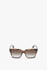 A pair of Soft Square Frame Sunglasses In Striped Khaki Havana with gradient lenses, designed by Victoria Beckham, set on a white background.