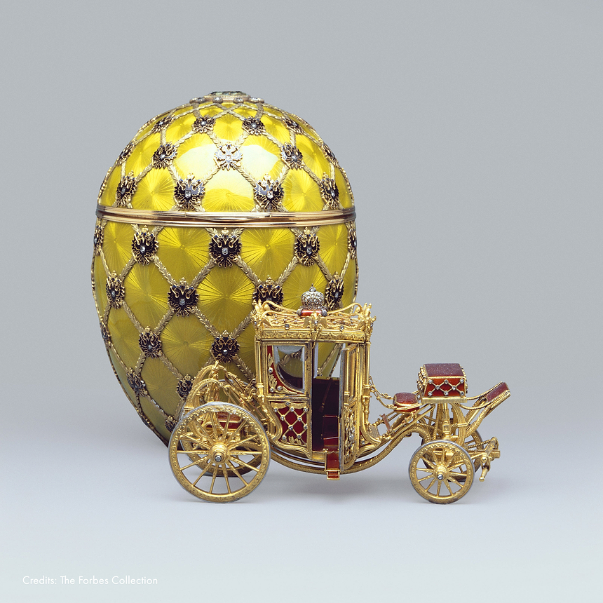 Fabergé Coronation Egg with a miniature red and gold Imperial Coach