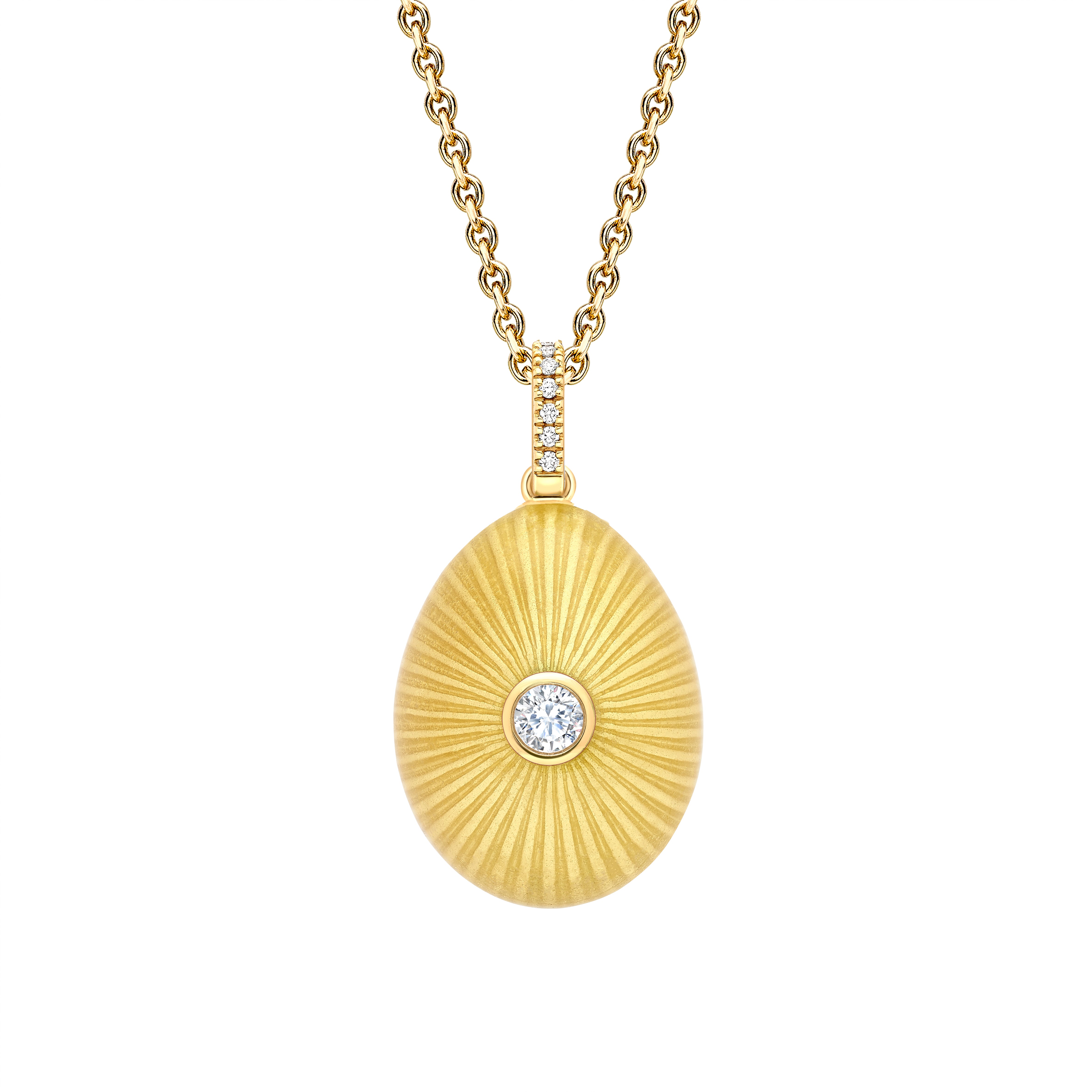 Heritage Fluted Yellow Gold Diamond & Pale Blue Guilloché Enamel Egg Pendant