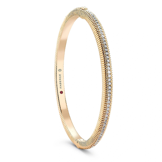 Yellow Gold and Diamond Hinged Fluted Bracelet | Fabergé