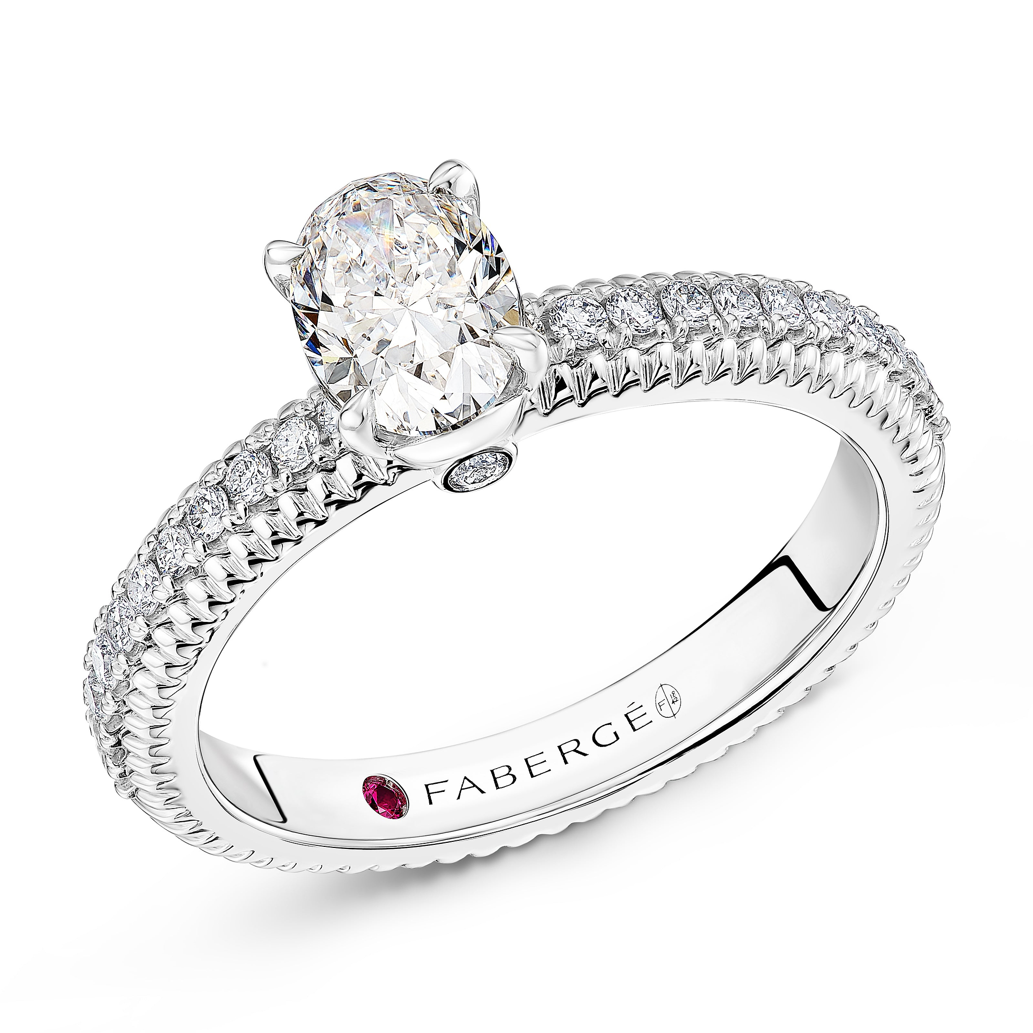 Love by Fabergé Diamond Pavé Ring in platinum featuring white diamonds, priced at €11,000 excluding taxes and duties.