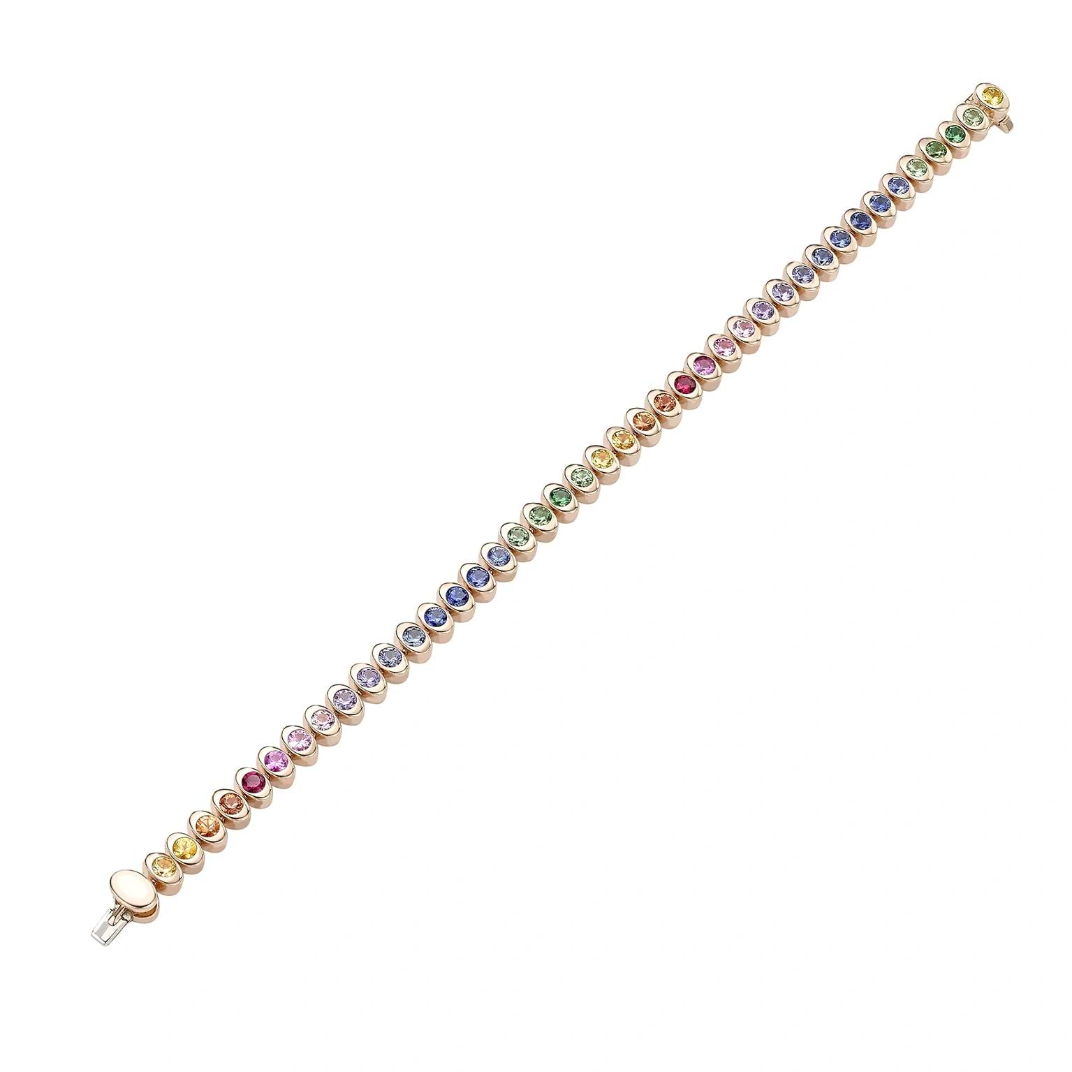 Rose Gold Rainbow Multicoloured Gemstone Tennis Bracelet | Fabergé