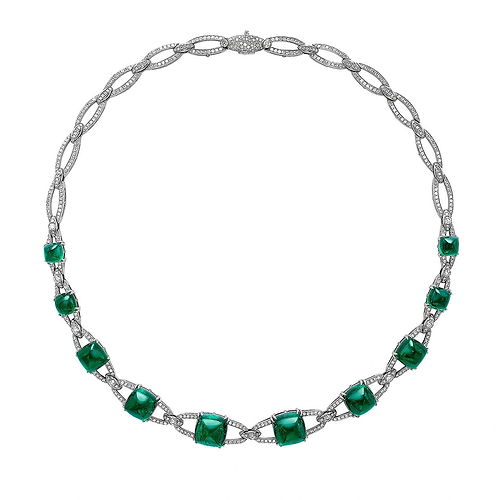 Empress White Gold 54.23ct Sugarloaf Emerald & Diamond Necklace | Fabergé
