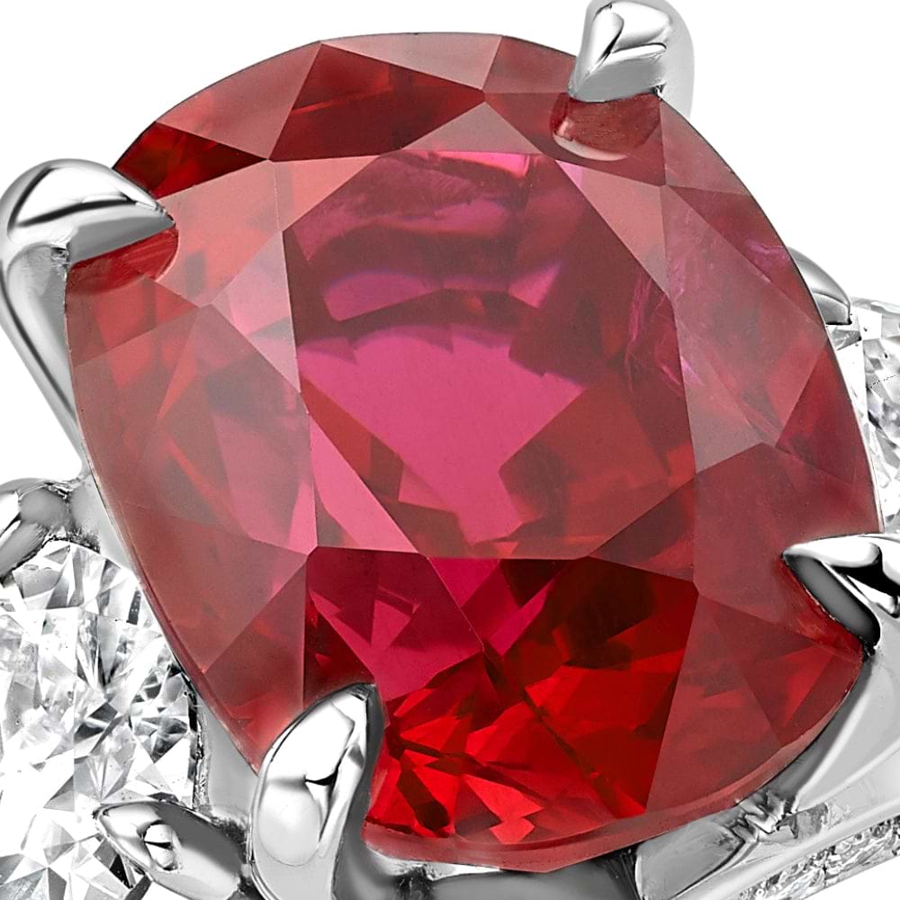 Platinum 4.33ct Oval Ruby Ring Set With Pear Shaped Diamonds | Fabergé