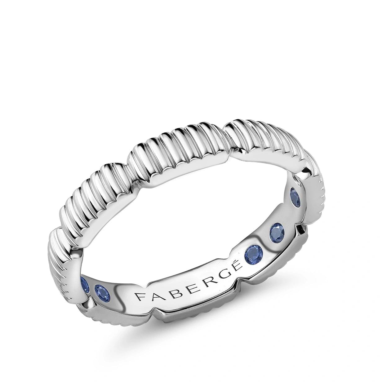White Gold Fluted Gemsation Ring with Hidden Sapphires | Fabergé