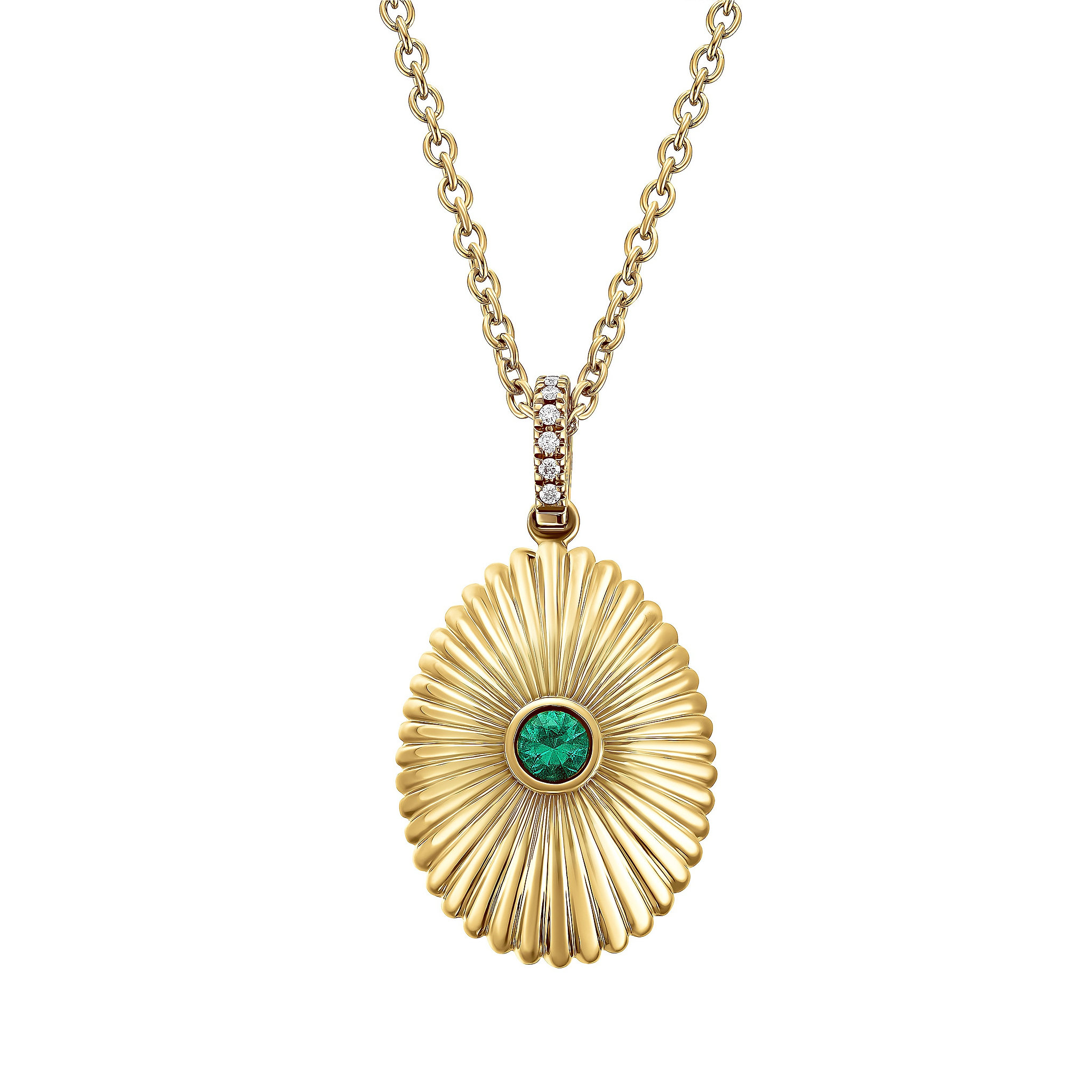 Colours Of Love Yellow Gold Mini Fluted Emerald Egg Pendant
