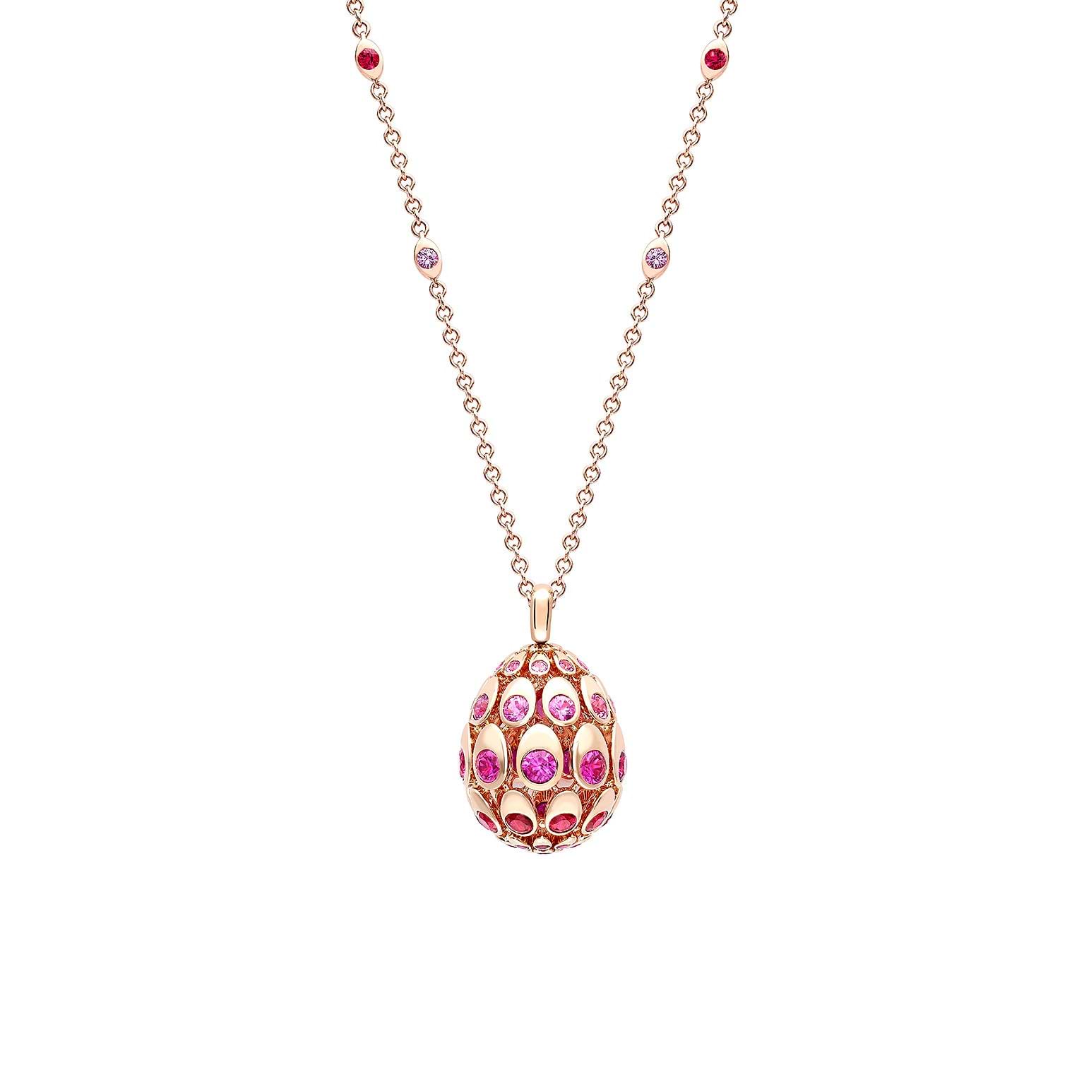 Cosmic Curve Ruby and Pink Sapphire Egg Pendant