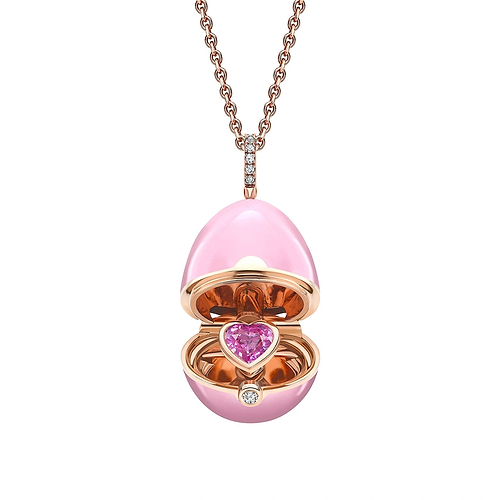Rose Gold, Diamond & Pink Sapphire Heart Surprise Locket with Pink Lacquer | Fabergé