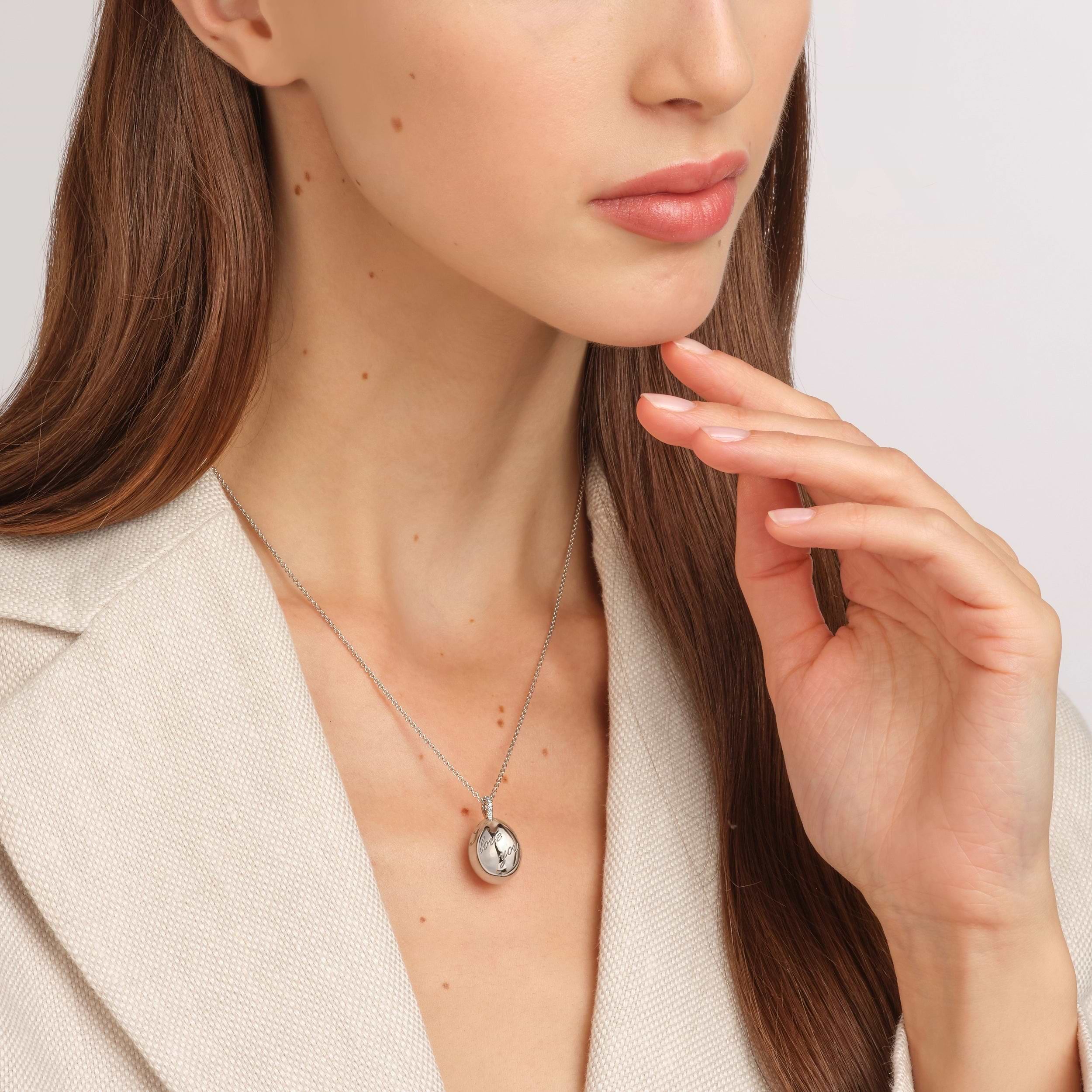 White Gold I Love You Egg Pendant | Fabergé