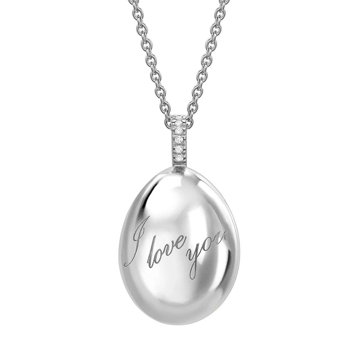 White Gold I Love You Egg Pendant | Fabergé