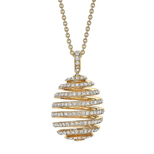 Yellow Gold Diamond Pavé Spiral Egg Pendant | Fabergé