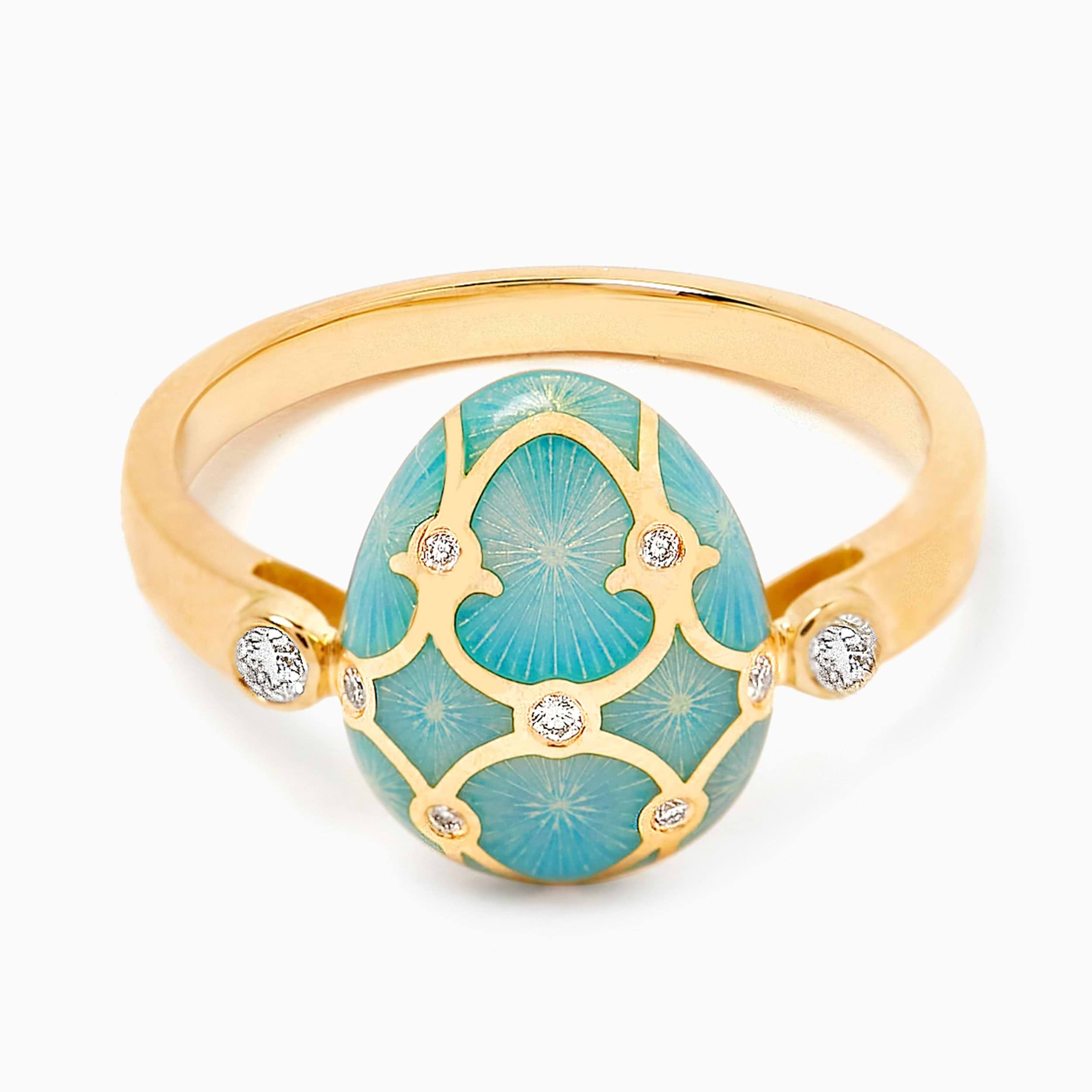 Fabergé Guilloché Enamel Egg Ring in Yellow Gold
