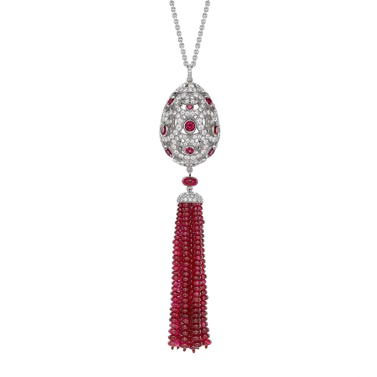 Impératrice White Gold & Ruby Tassel Pendant I Fabergé