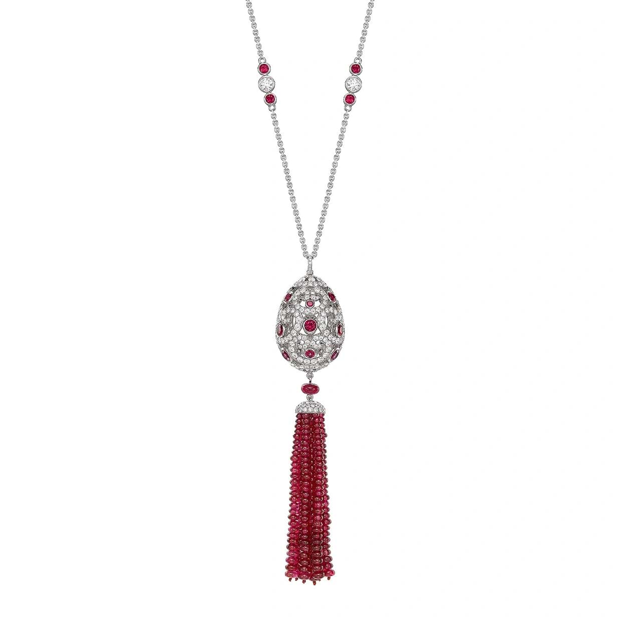 Impératrice White Gold & Ruby Tassel Pendant I Fabergé