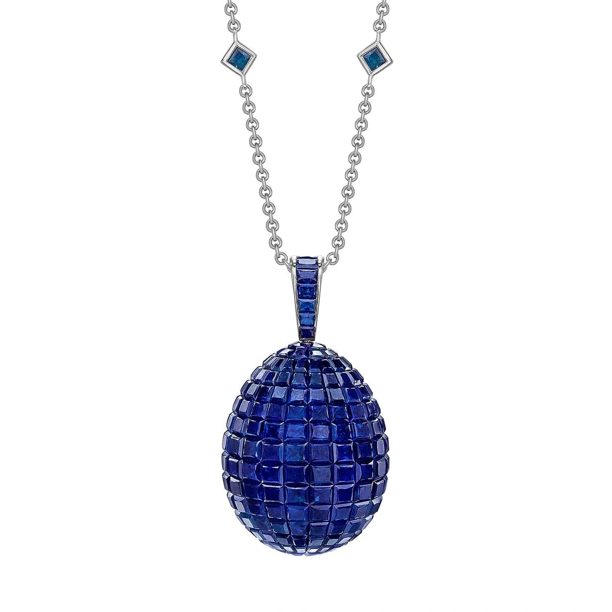 Fabergé Imperial White Gold Blue Sapphire Egg Pendant | Fabergé