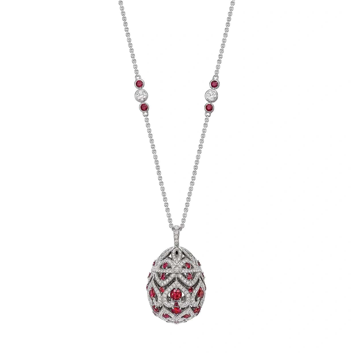 Zenya White Gold & Ruby Egg Pendant I Fabergé