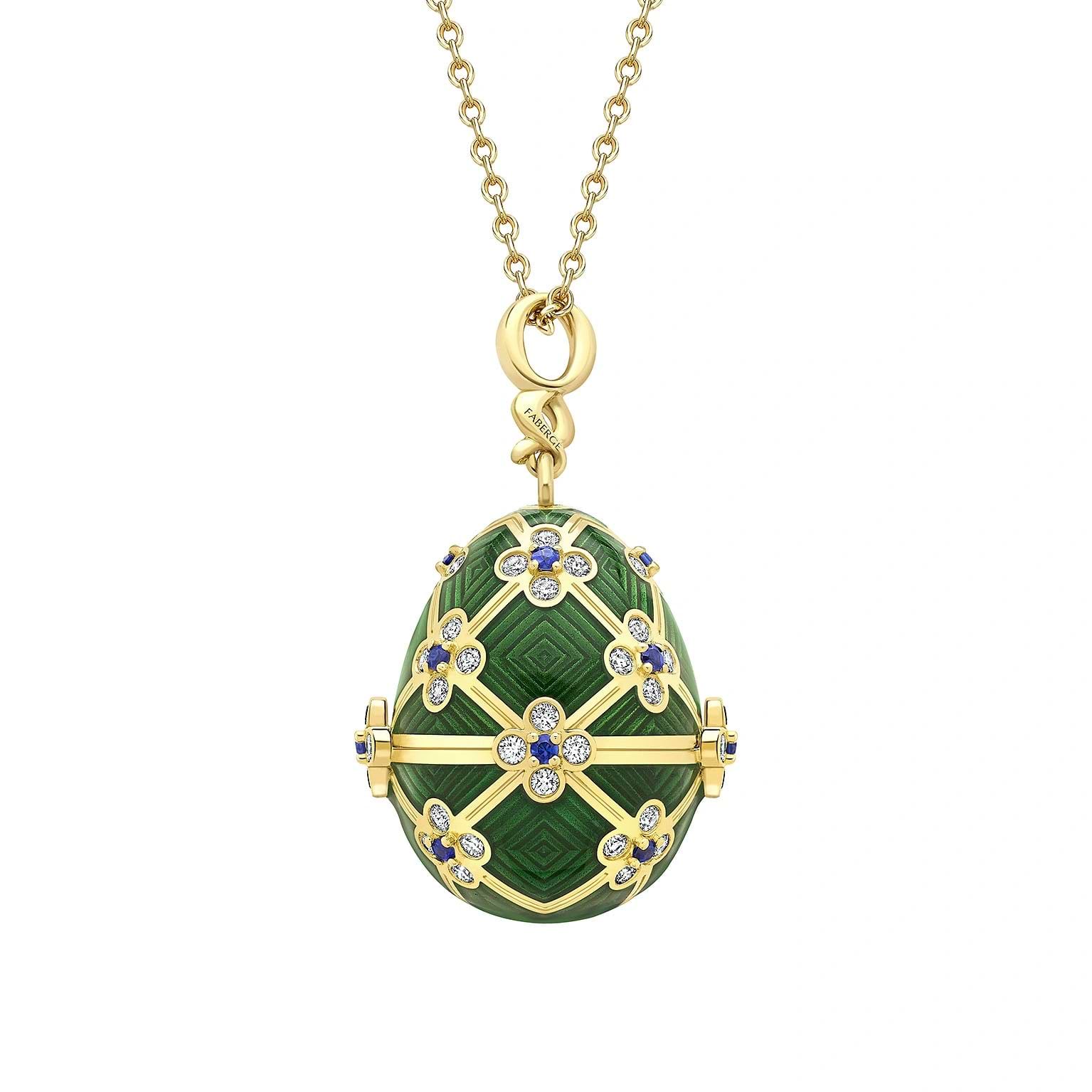 Limited Edition Yellow Gold & Green Guilloché Enamel Octopussy Egg Surprise Locket | Fabergé