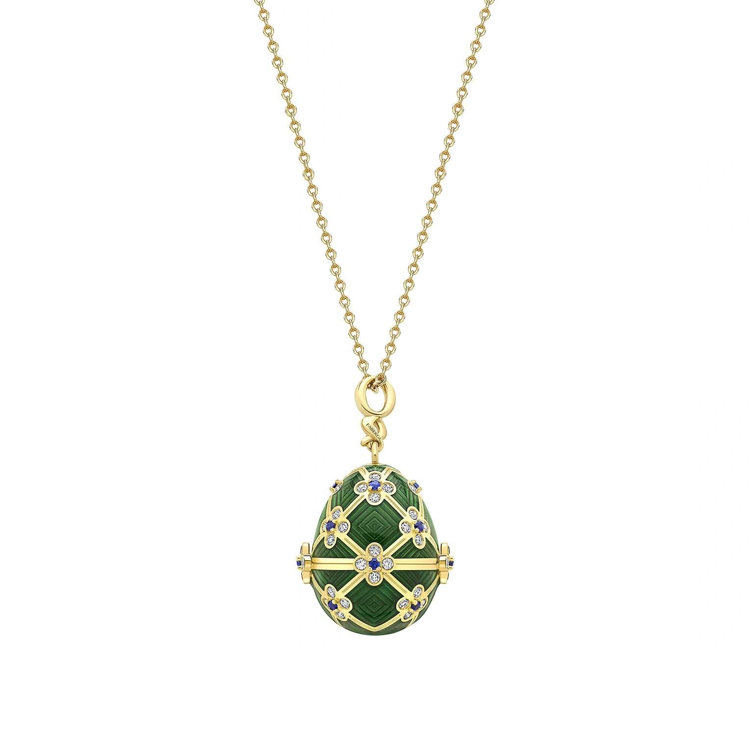 Limited Edition Yellow Gold & Green Guilloché Enamel Octopussy Egg Surprise Locket | Fabergé