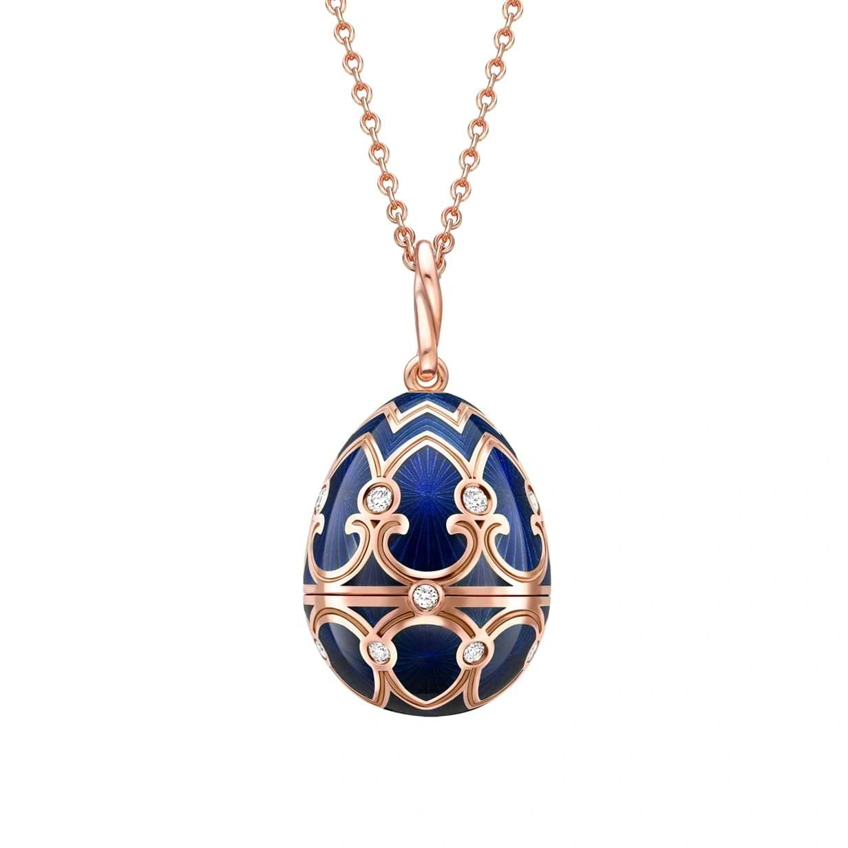 Rose Gold Dark Blue Guilloché Enamel Polar Bear Surprise Locket | Fabergé