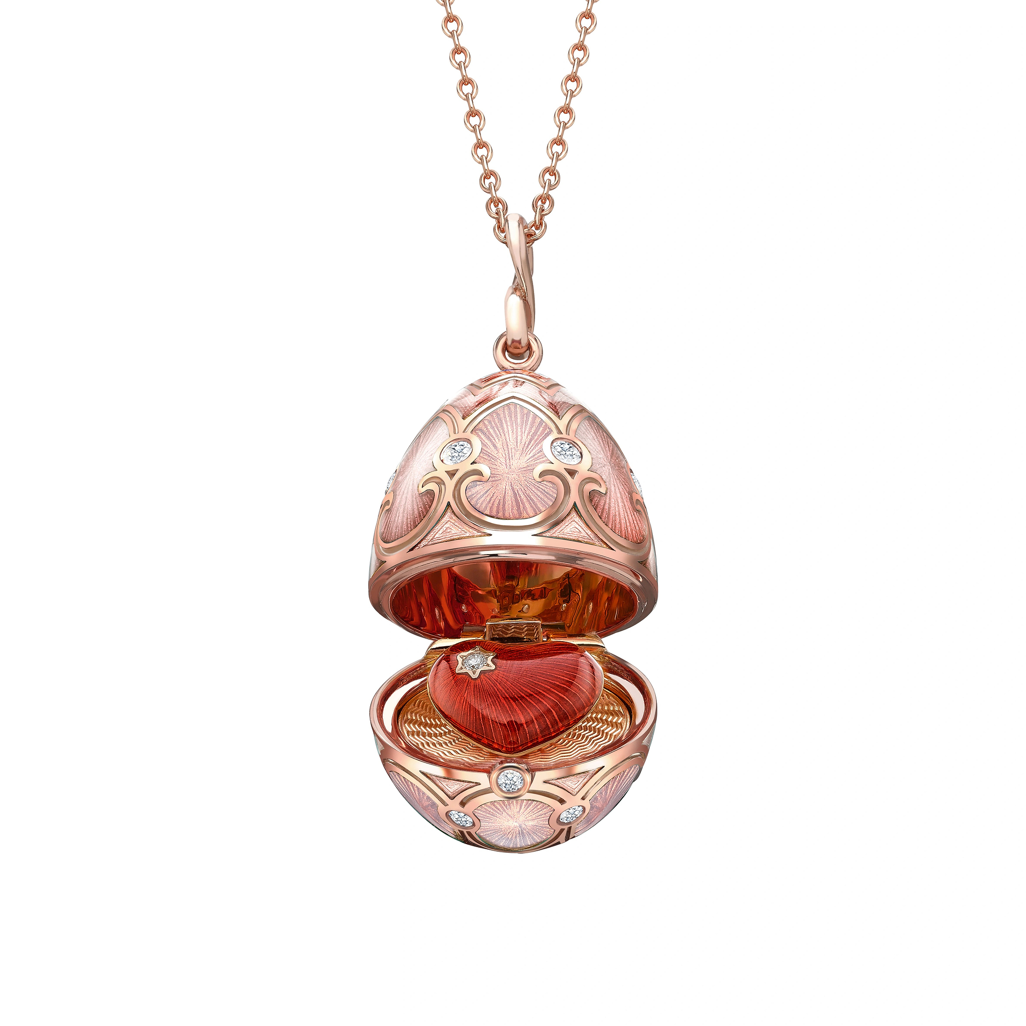 Rose Gold Diamond & Pink Guilloché Enamel Heart Surprise Locket | Fabergé