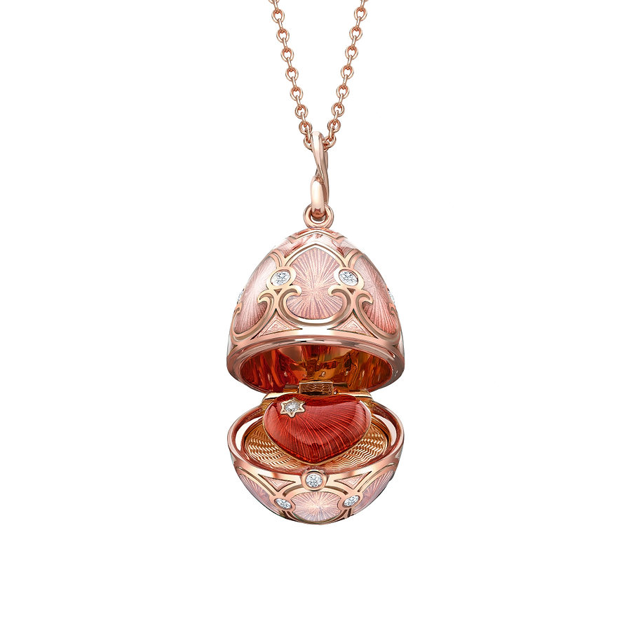 Rose Gold Diamond & Pink Guilloché Enamel Heart Surprise Locket | Fabergé