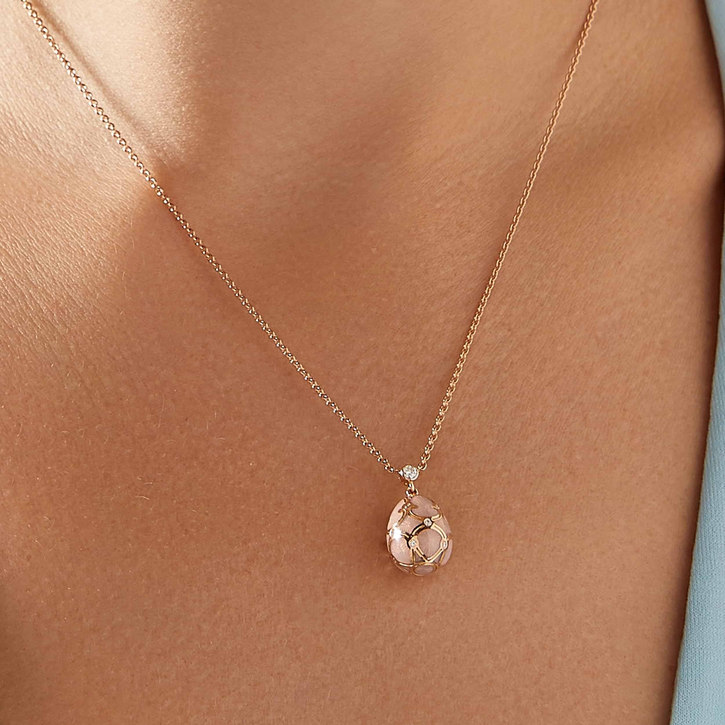 Rose Gold Diamond & Pink Guilloché Enamel Petite Egg Pendant | Fabergé