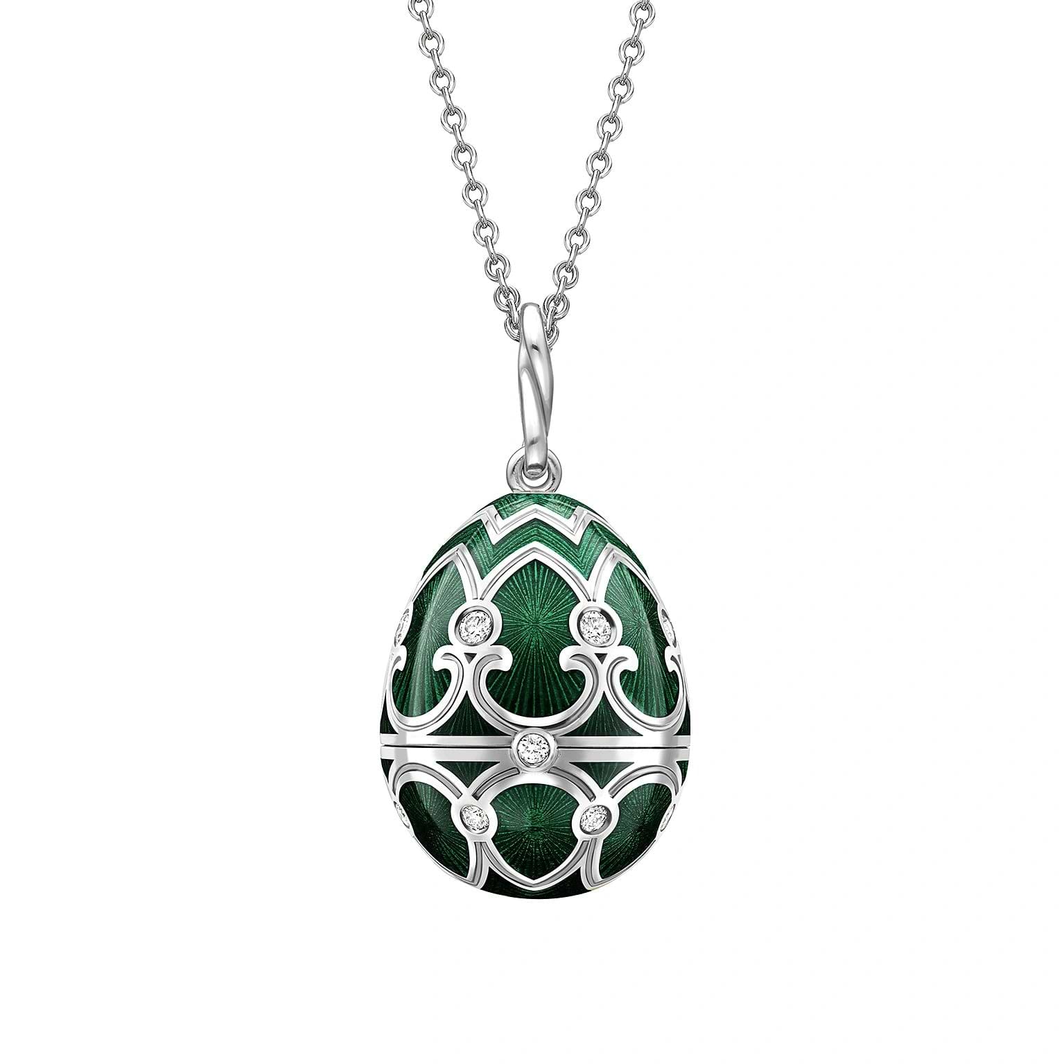 White Gold Diamond & Green Guilloché Enamel Turtle Surprise Locket | Fabergé