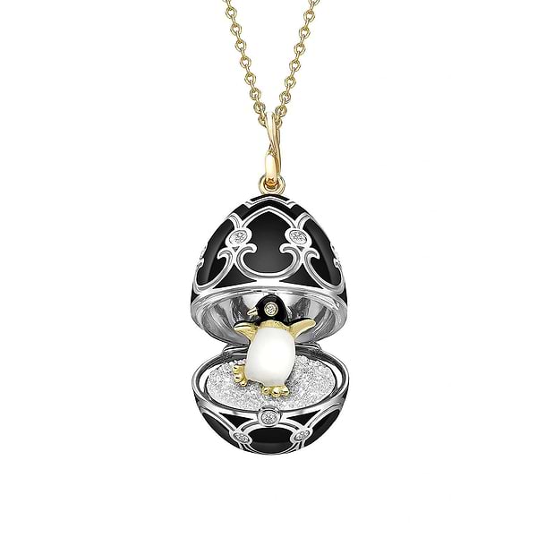 Heritage Yellow and White Gold Diamond and Black Enamel Penguin Surprise Locket