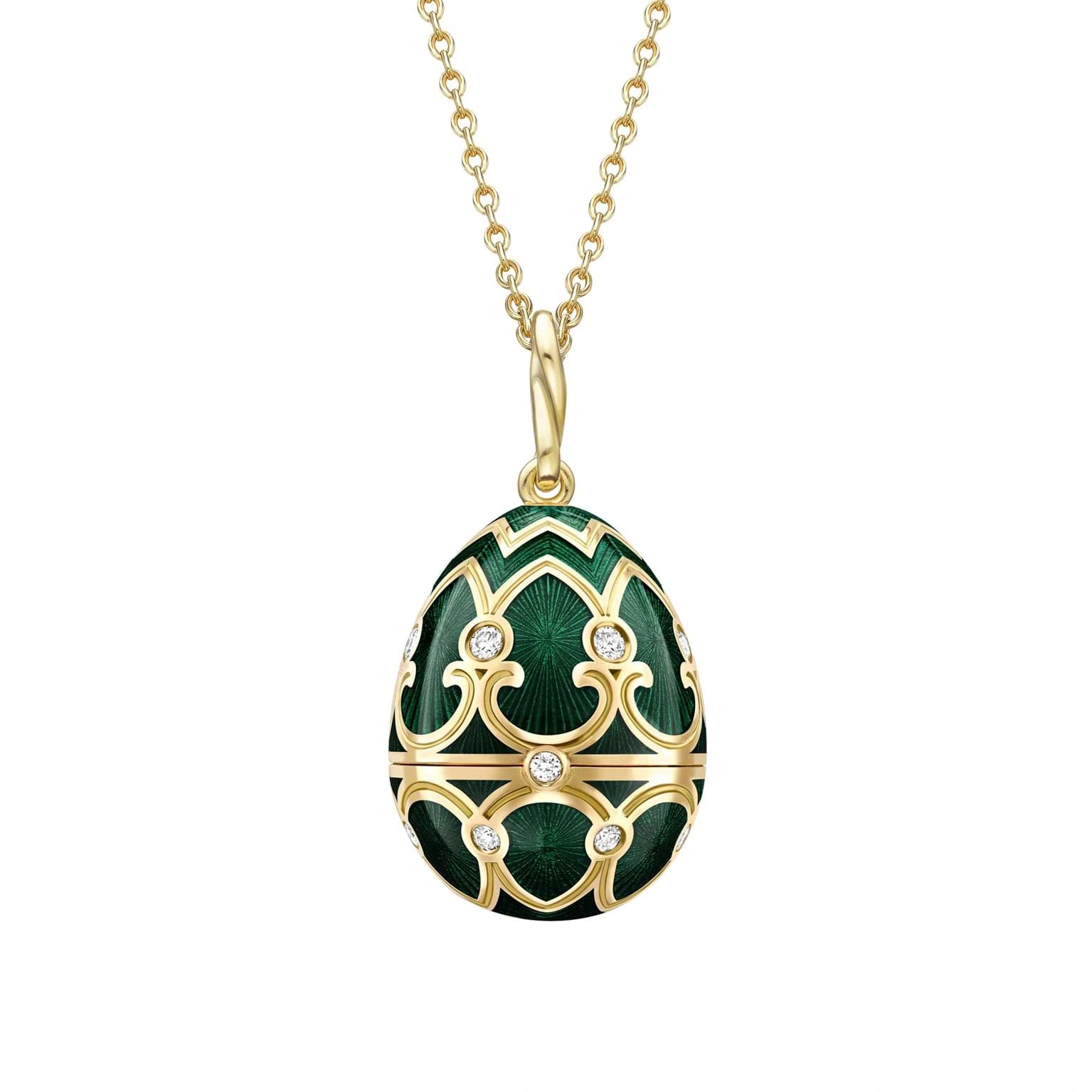 Heritage Yellow Gold Diamond & Green Guilloché Enamel Panda Surprise Locket