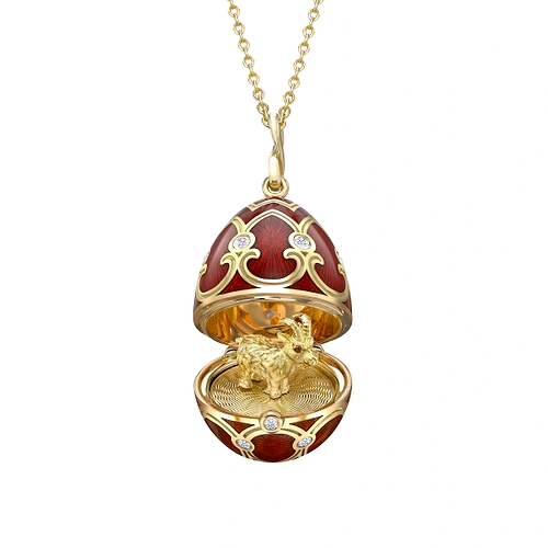 Yellow Gold Diamond & Red Guilloché Enamel Year Of The Goat Surprise Locket | Fabergé