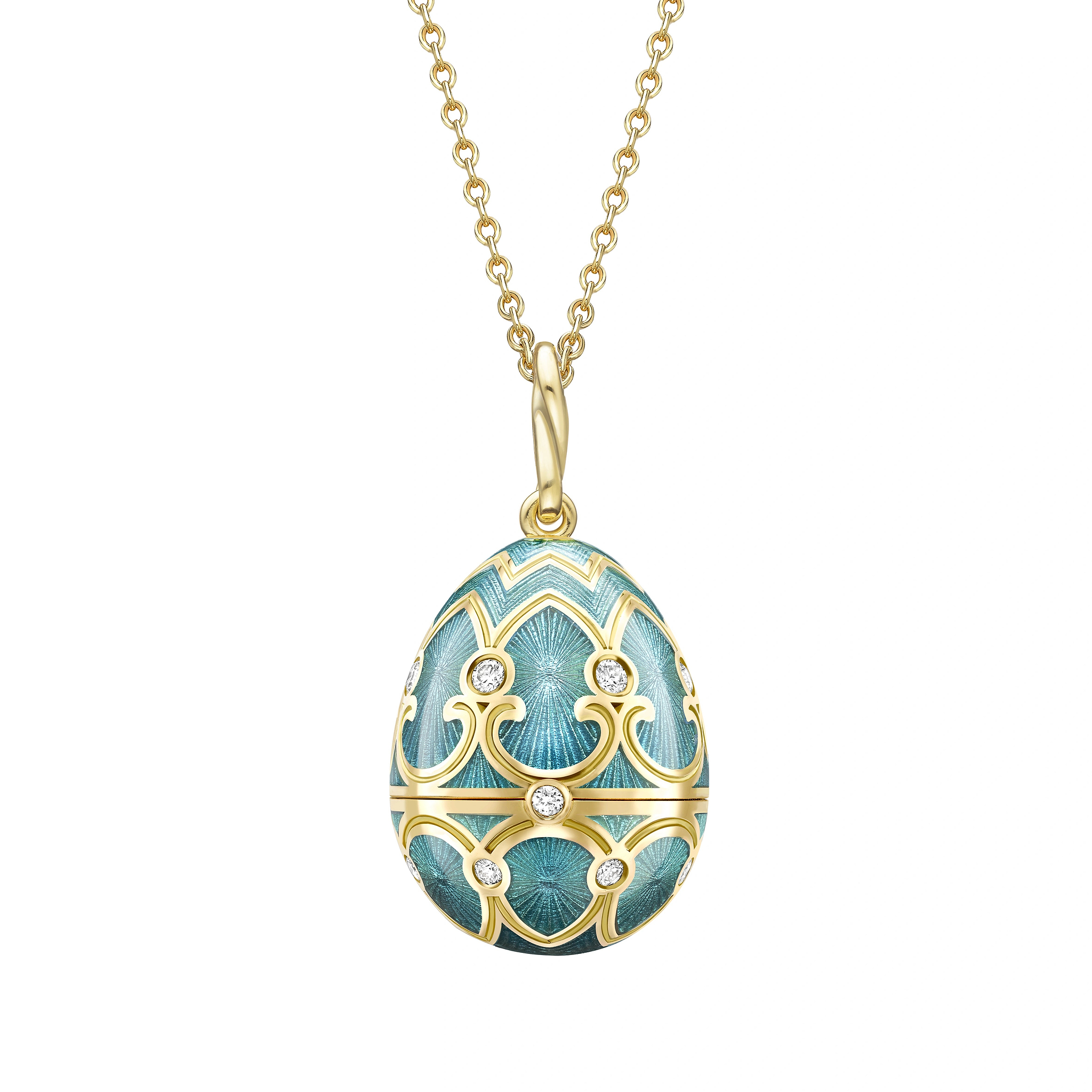 Heritage Yellow Gold Diamond & Turquoise Guilloché Enamel Heart Surprise Locket