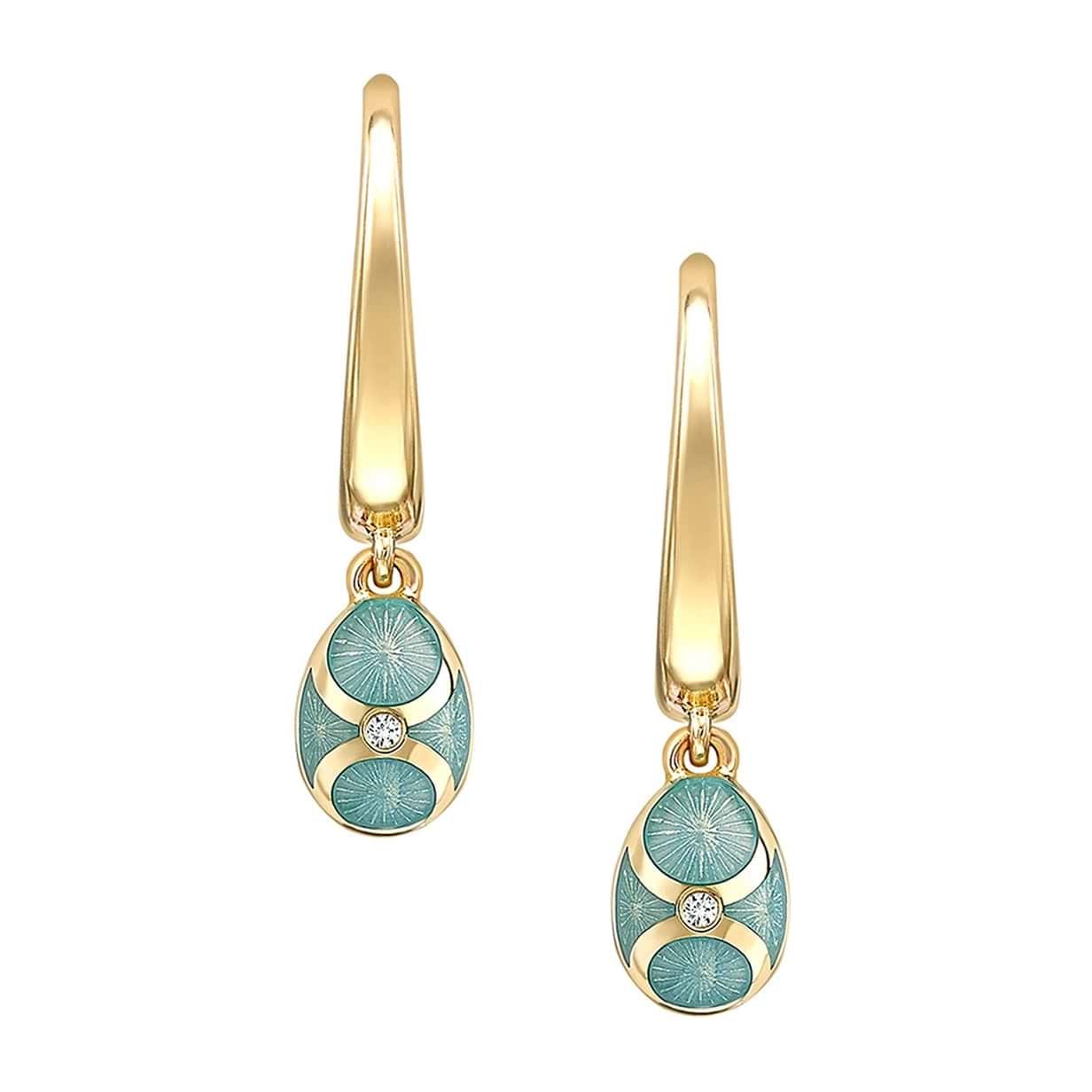 Yellow Gold Diamond & Turquoise Guilloché Enamel Hoop Drop Earrings | Fabergé