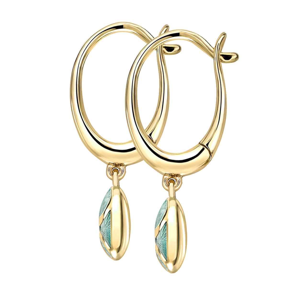 Yellow Gold Diamond & Turquoise Guilloché Enamel Hoop Drop Earrings | Fabergé