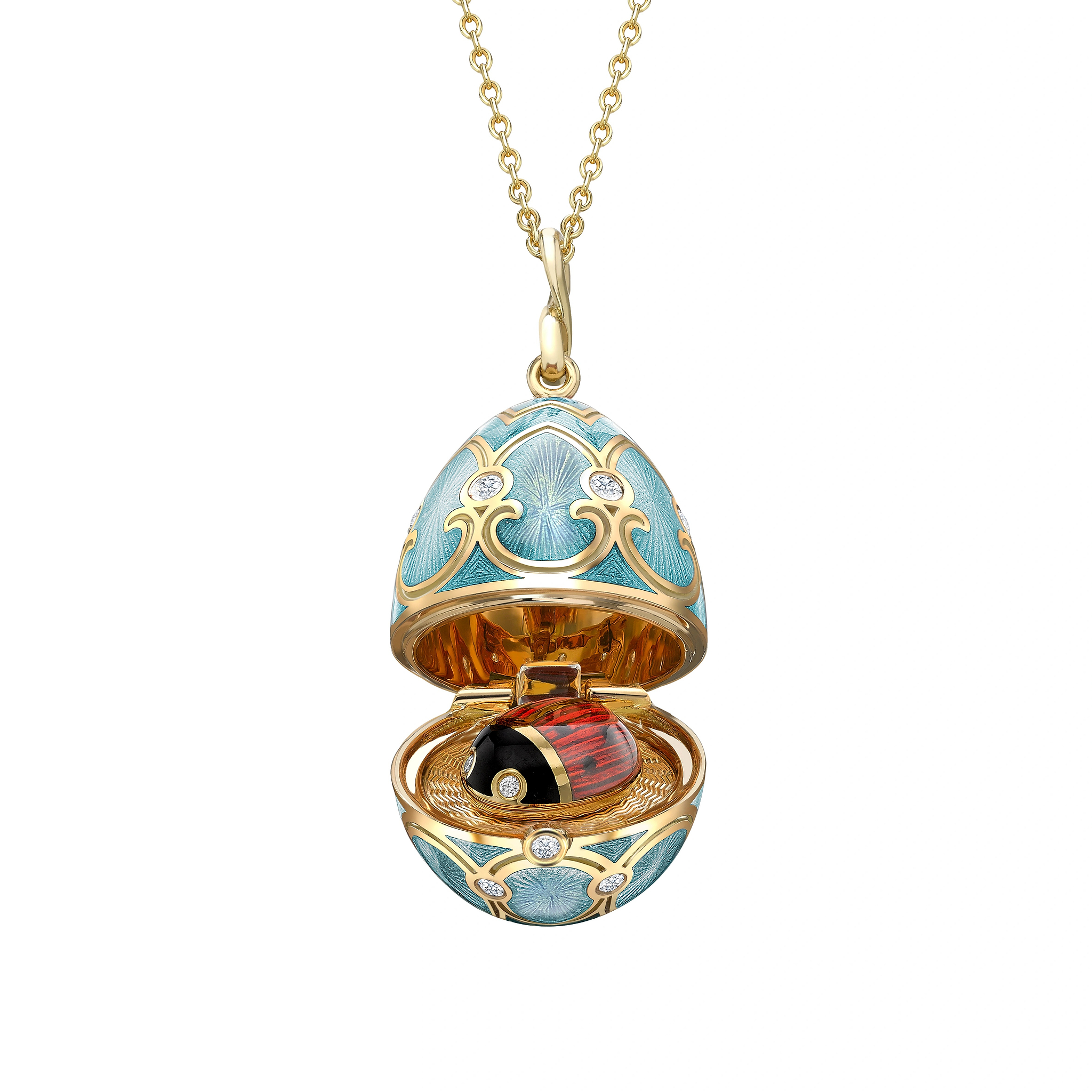 Yellow Gold Diamond & Turquoise Guilloché Enamel Ladybird Surprise Locket | Fabergé