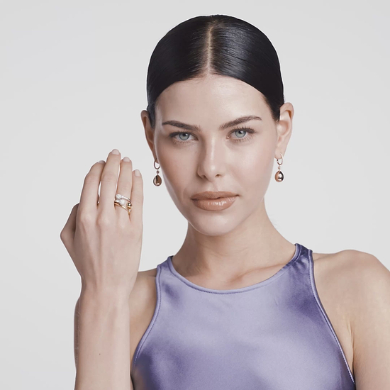 Essence Hoop Egg Drop Earrings & Rose Gold Crossover Ring