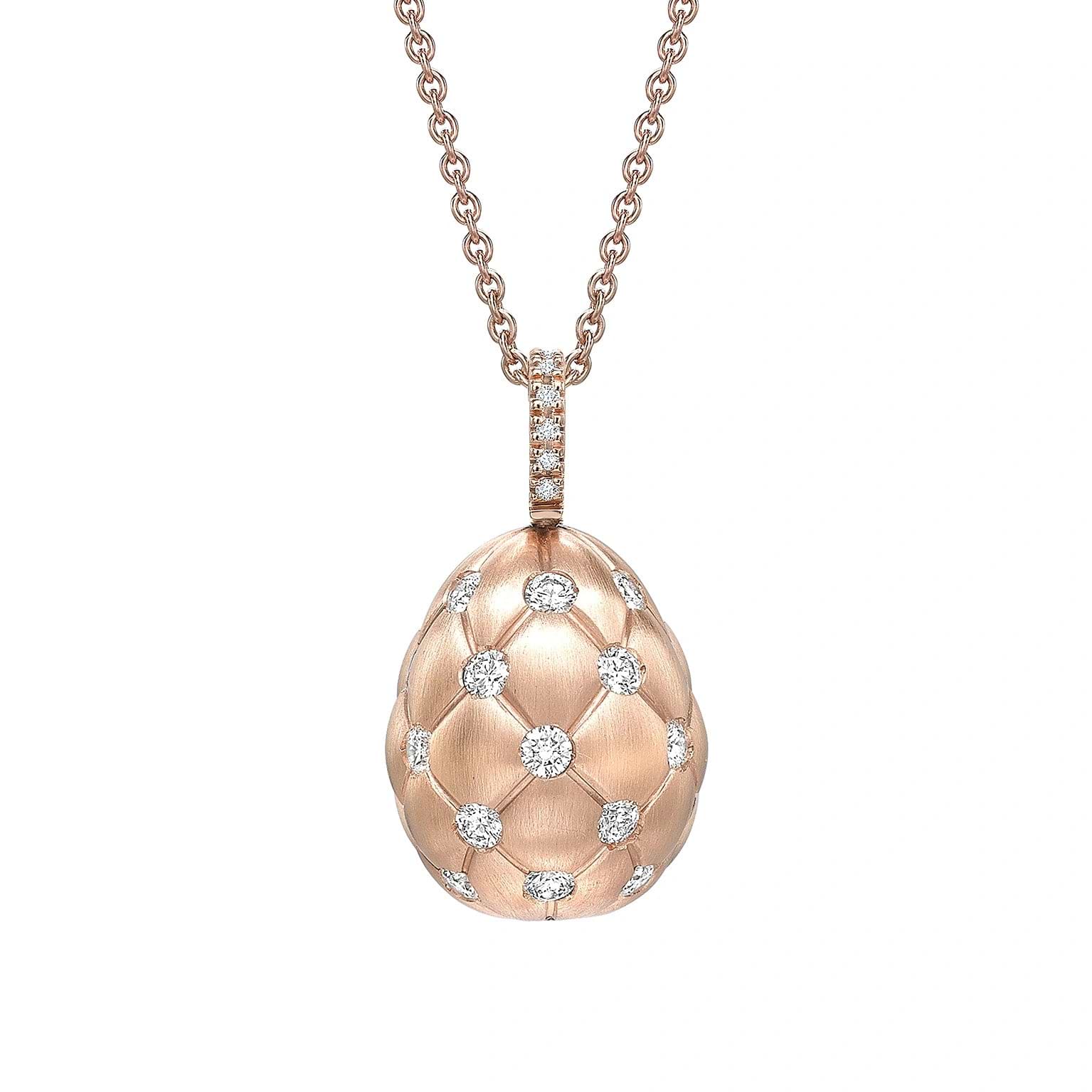 Brushed Rose Gold & Diamond Set Egg Pendant I Fabergé
