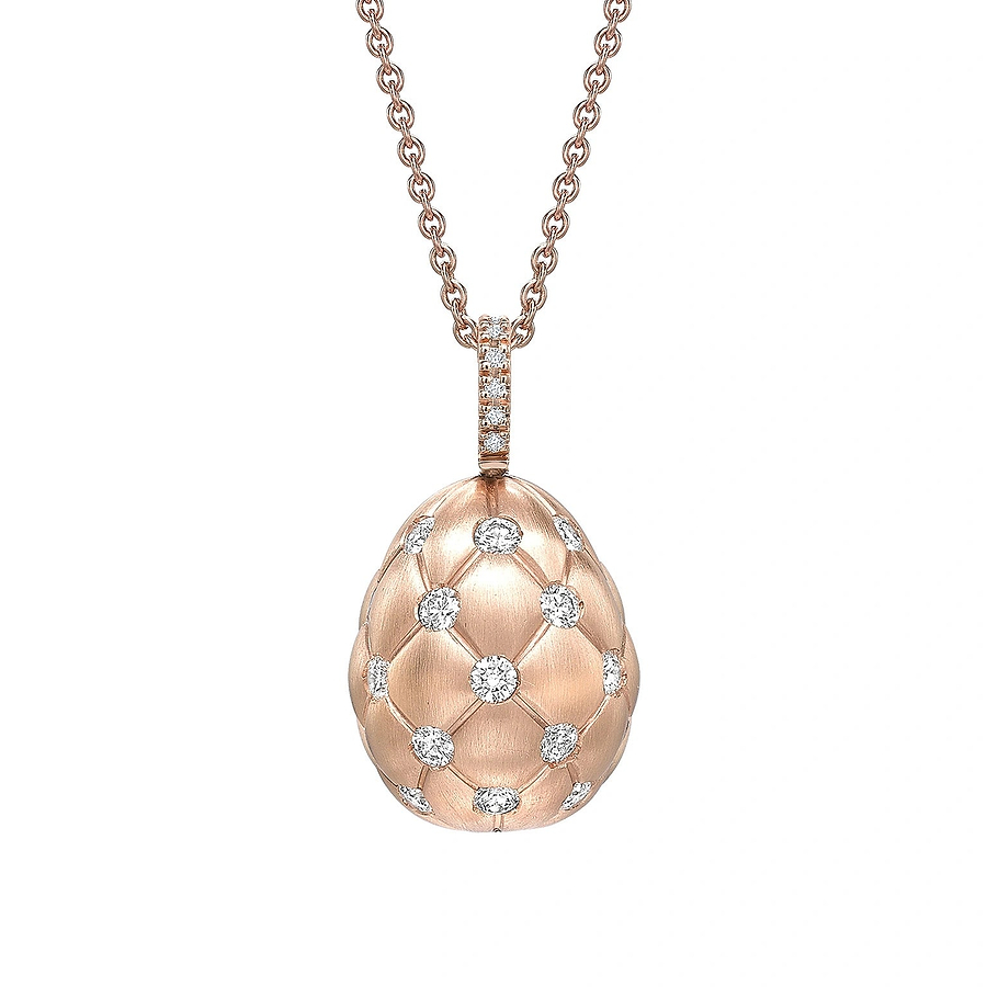 Brushed Rose Gold & Diamond Set Egg Pendant I Fabergé