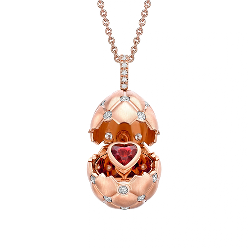 Brushed Rose Gold & Diamond Set Ruby Heart Surprise Locket | Fabergé