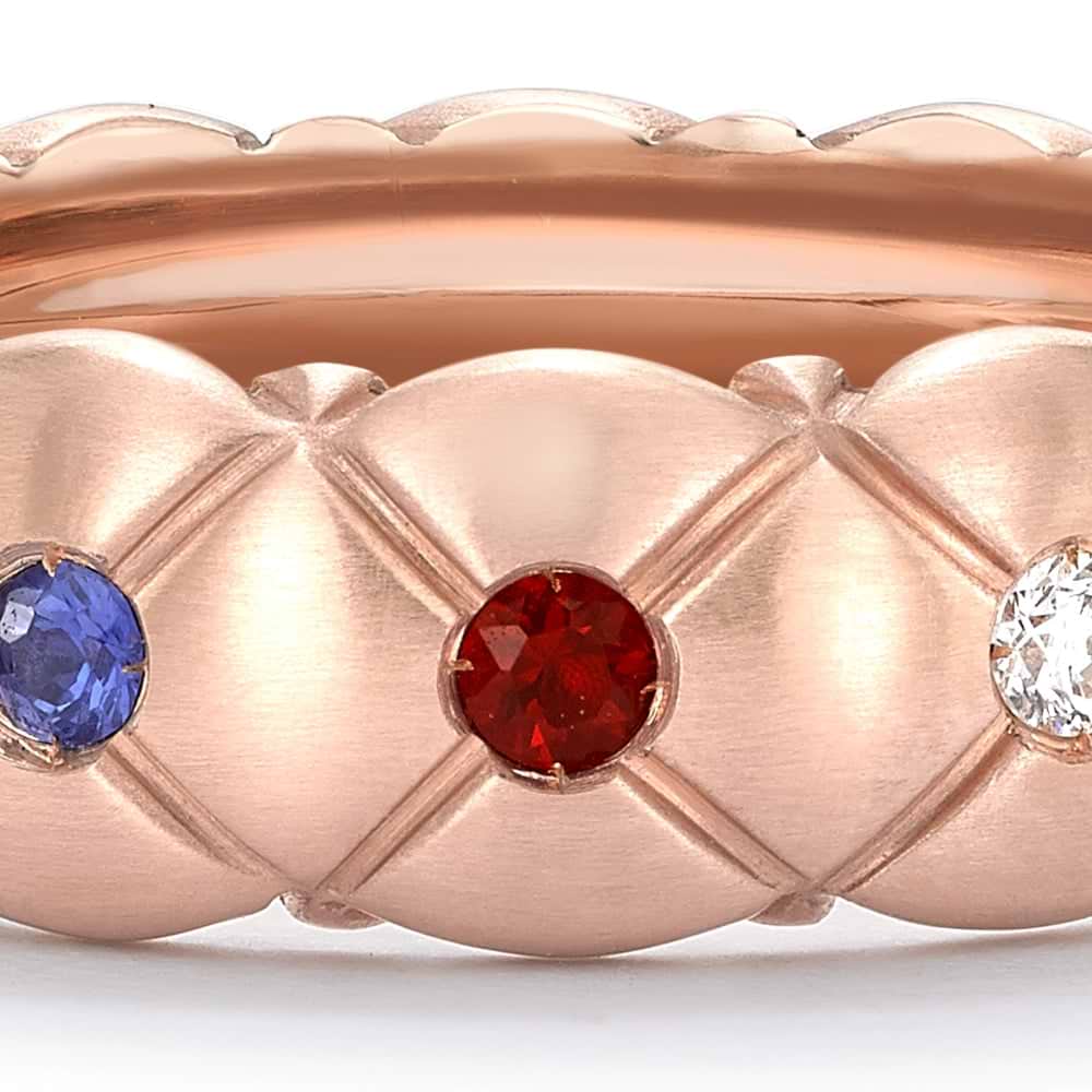 Treillage Brushed Rose Gold & Multicoloured Gemstone Set Ring | Fabergé