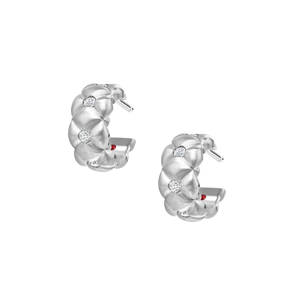 Brushed White Gold Diamond Huggie Hoop Earrings | Fabergé
