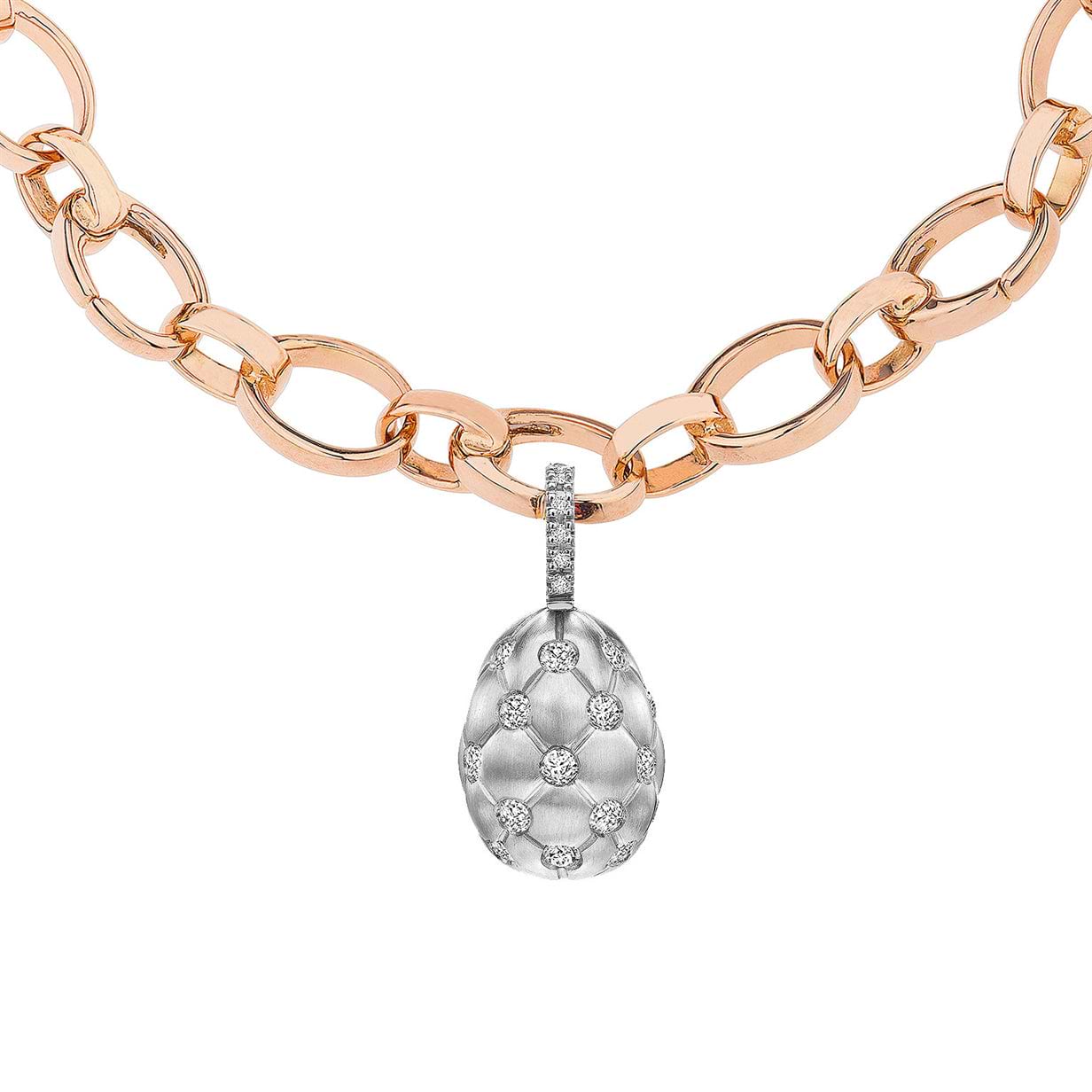 Treillage Brushed White Gold & Diamond Set Egg Charm