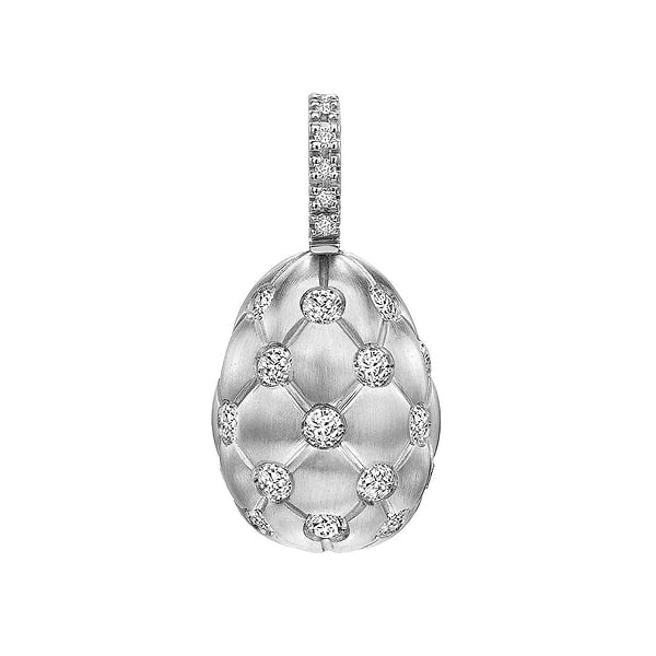 Treillage Brushed White Gold & Diamond Set Egg Charm