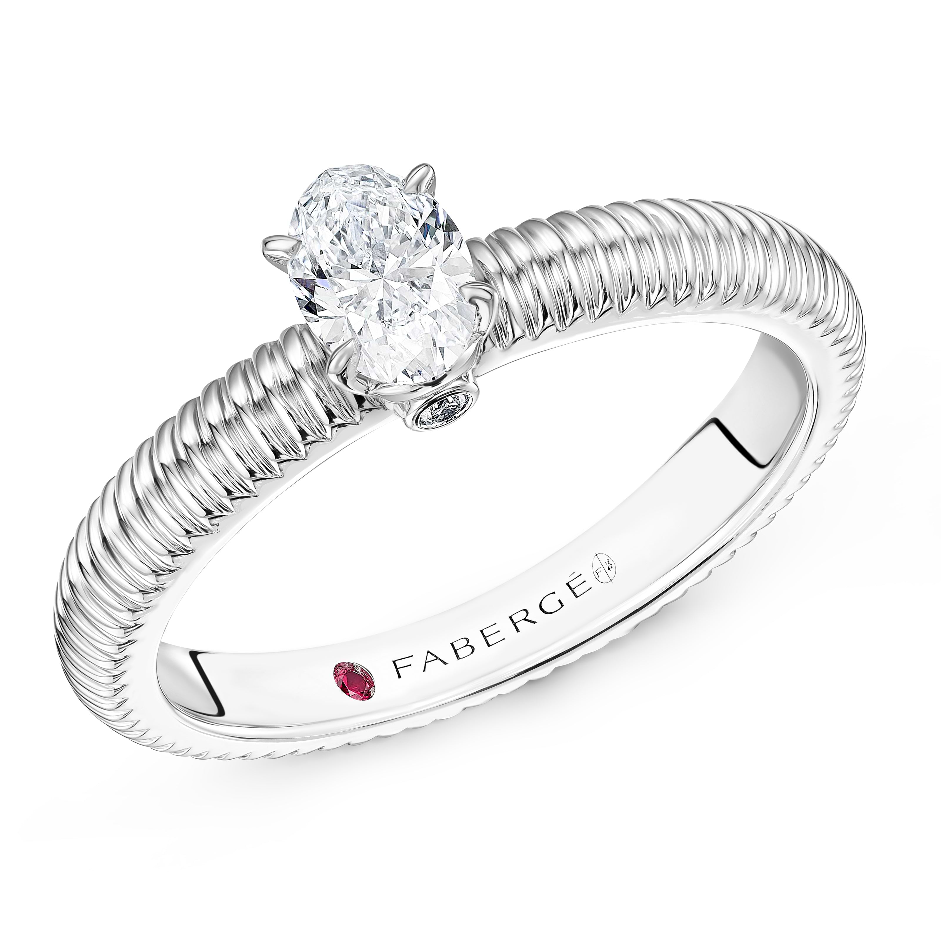 Love by Fabergé Diamond Solitaire Ring in platinum featuring a white diamond, priced at €5,000 excluding taxes and duties