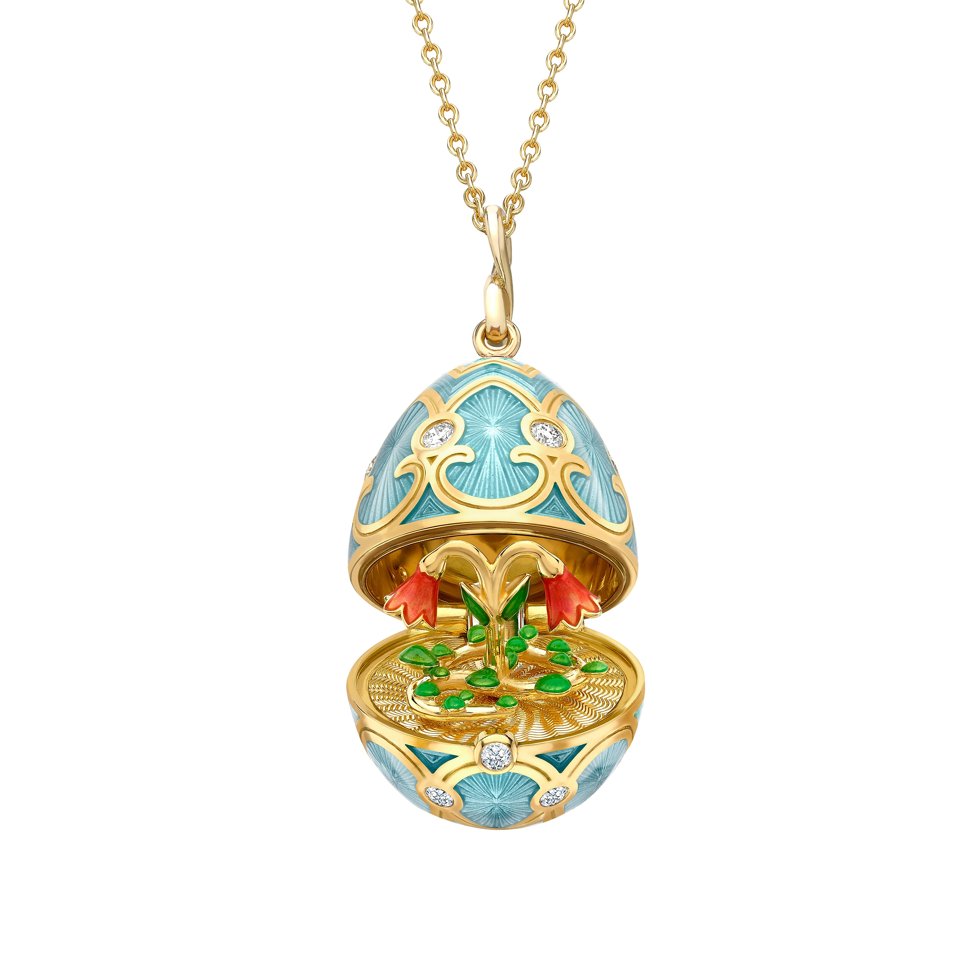 Guilloché Enamel Twin Flower Surprise Locket