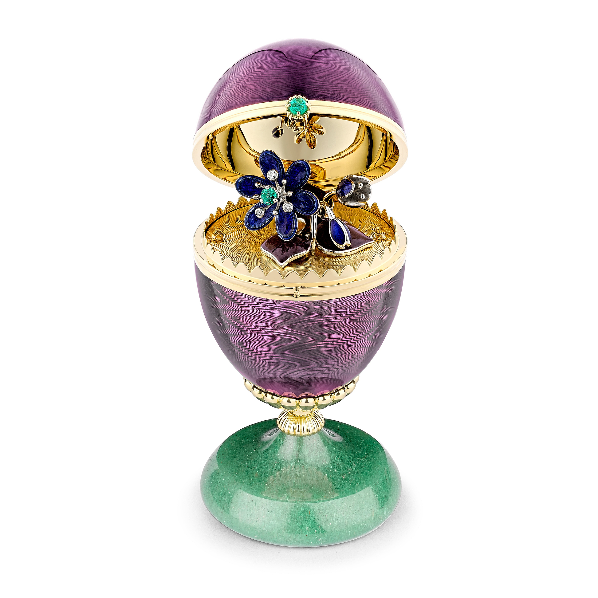 Limited Edition Guilloché Enamel Anemone Surprise Egg Objet