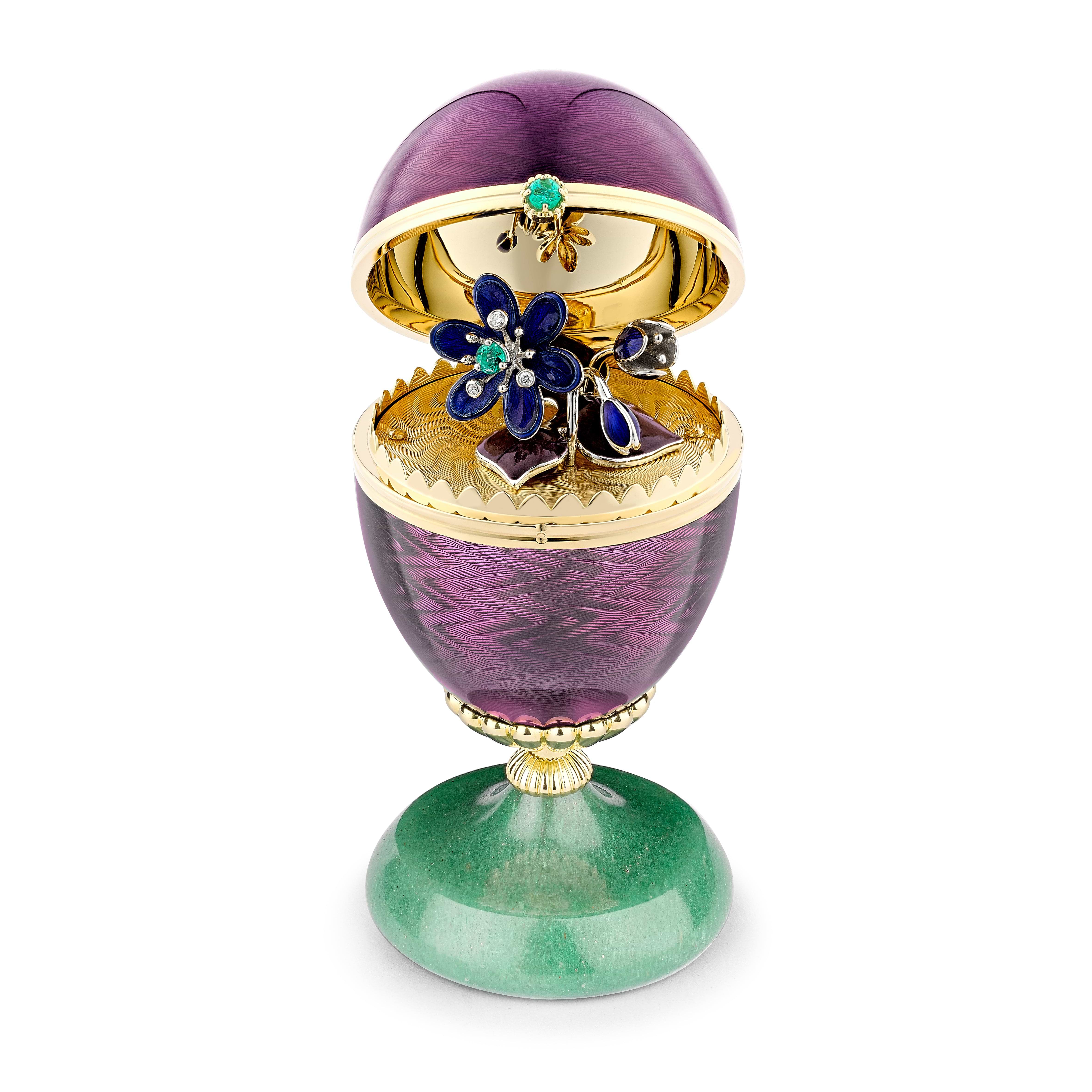 Limited Edition Guilloché Enamel Anemone Surprise Egg Objet