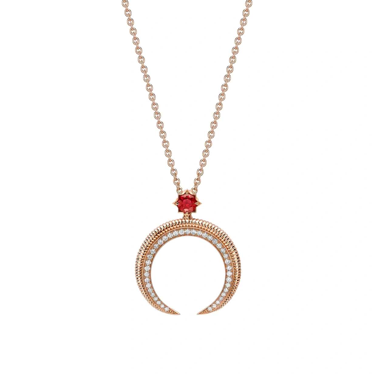 Crescent Rose Gold Ruby & Diamond Pendant | Fabergé
