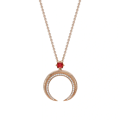 Crescent Rose Gold Ruby & Diamond Pendant | Fabergé