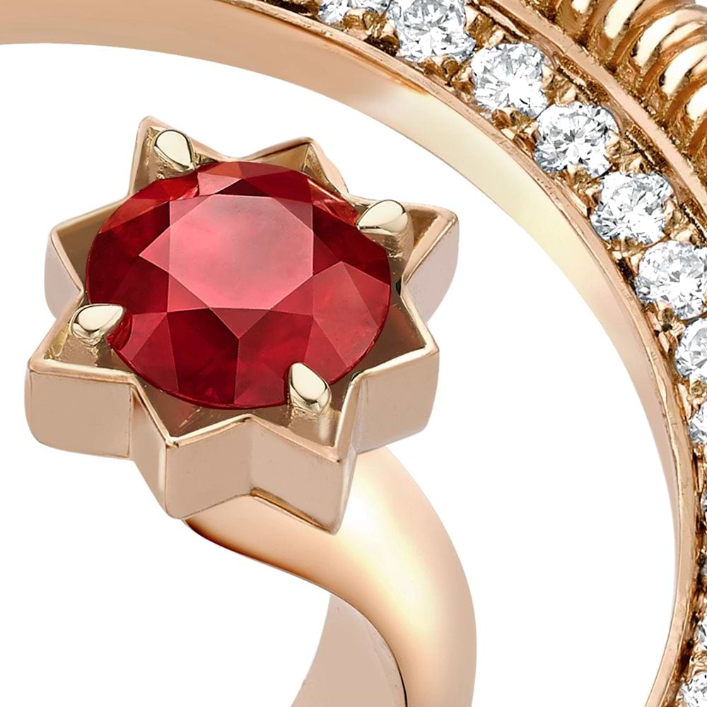 Crescent Rose Gold Ruby & Diamond Ring | Fabergé 2