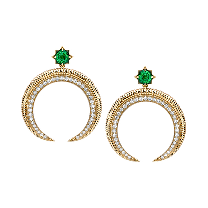 Hilal Yellow Gold Emerald & Diamond Earrings | Fabergé